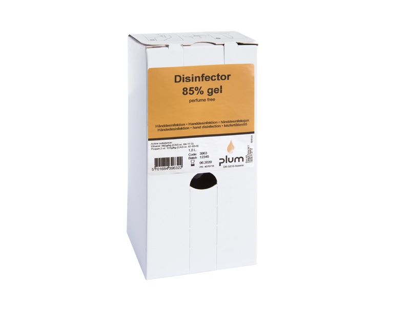 Hånddesinfektion Plum gel Disinfector 85% Ethanol 1000 ml Bag-in-box til MultiPlum MP dispenser - (karton á 8 stk.)