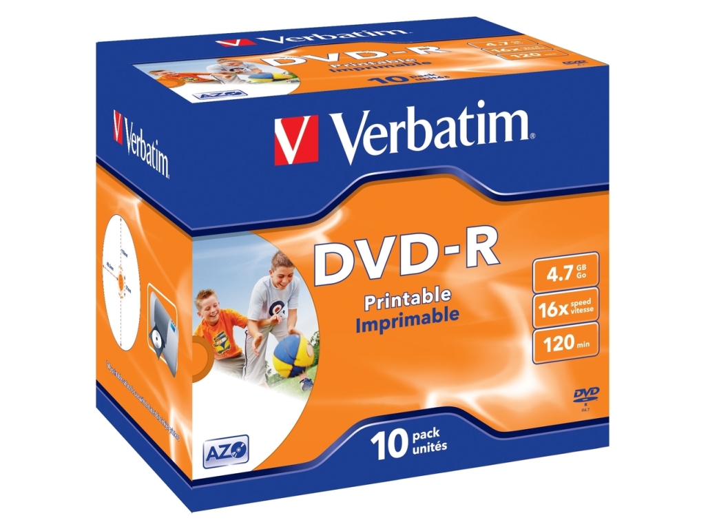 Computersalg De Verbatim Dvd R 120 Min 4 7gb 10 Pack Jewelcase Datalife Plus Inkjet Printable Baltas Photo Surface