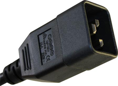 Förlängningskabel 240 VAC med apparatkontakt C19 - C20, längd: 1,0 meter, svart | Flexibla kablar | GameStuff