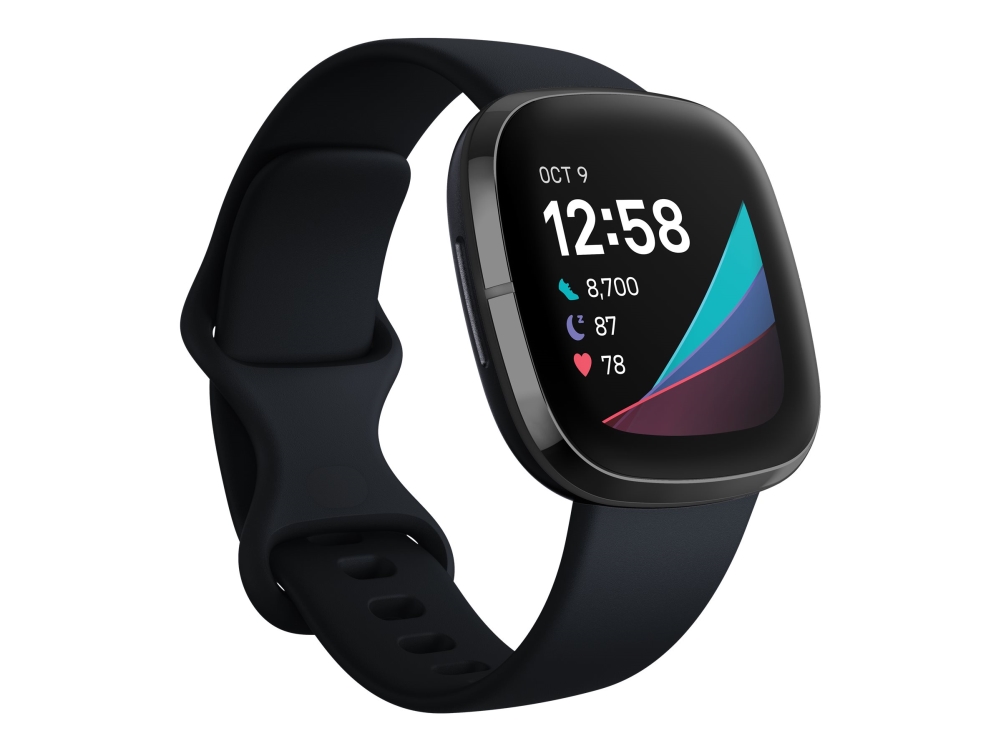 Fitbit Sense - Grafit Rustfrit Stål - Smart Ur Med Bånd - Silikone - Karbon - Båndstørrelse: S/L - Wi-Fi, Nfc, Bluetooth