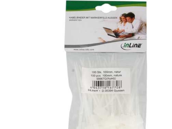 Inline Kabelbinder Mit Markierfeld Aussen, Länge 100Mm, Breite 2,5Mm, 100 Stück, Nylon, Weiß, 100 Mm, 2,5 Mm, 2,5 Mm, 56 G