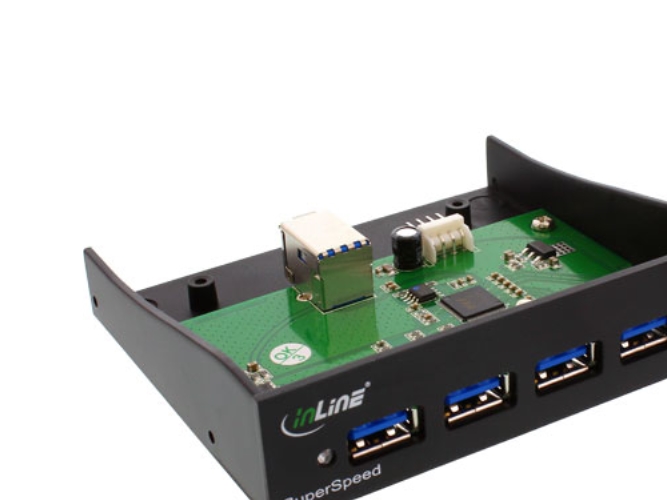 Inline Usb 3.0 Hub, 4-Fach Für Den 8,89Cm (3,5") Schacht, Schwarz, Schwarz, 100 Mm, 130 Mm, 25 Mm, 137 G, 158 Mm