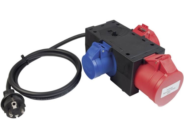 Benning Messadapter [ Schutzkontakt-Stecker - Cee-Cara-Kupplung, Cee-Kupplung] 3-Fach Cee Messadapter Rot, Blau (044147)