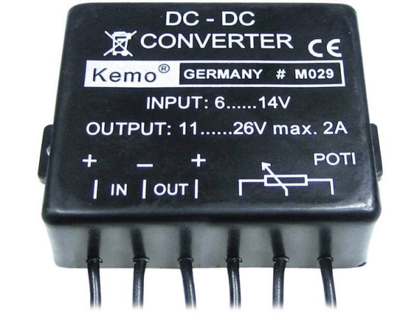 Kemo Kemo-Electronic Spannungswandler Baumodul Eingangsspannung (Bereich): 6 - 14 V/Dc Ausgangsspannung (Bereich): 11 - 26 V/Dc 2 A
