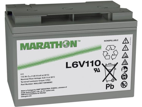 Gnb Marathon L6v110 Blybatteri 6 V 112 Ah Blyfleece (B X H X T) 272 X 190 X 166 Mm M8 Skruetilslutning Vedligeholdelsesfri