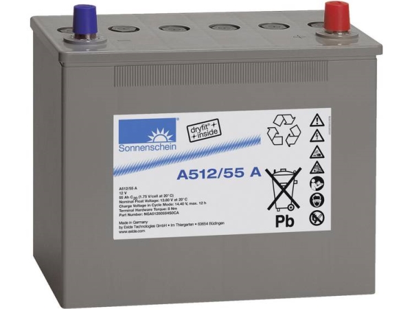 Gnb Sonnenschein A512/55 A Blei-Akku 12 V 55 Ah Blei-Gel, Konuspol, Wartungsfrei, 261×230×135 Mm