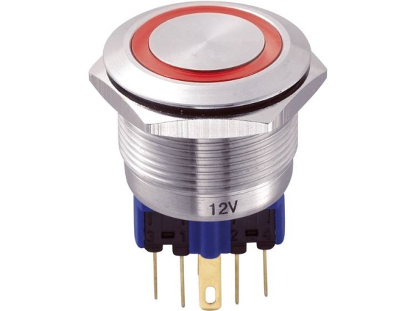 Tru Components Gq22-11E/R/12V Festverdrahteter Taster 250 V/Ac 5 A 1 X Ein/(Ein) Berührung Rot Ip65 1 Stück