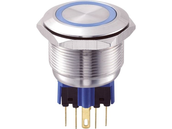 Tru Components Gq25-11E/B/12V Festverdrahteter Taster 250 V/Ac 5 A 1 X Ein/(Ein) Berührend Blau Ip65 1 Stück