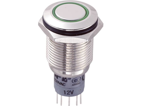 Tru Components Las2gqf-22E/G/12V/N/P Festverdrahteter Taster 250 V/Ac 3 A 2 X Ein/(Ein) Berührung Grün 1 Stück
