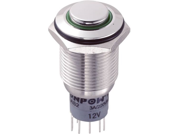 Tru Components Las2gqh-22E/G/12V/S/P Festverdrahteter Taster 250 V/Ac 3 A 2 X On/(On) Touching Grün Ip65 1 Stück