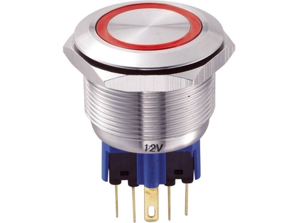 Tru Components Gq25-11E/R/12V Festverdrahteter Taster 250 V/Ac 5 A 1 X Ein/(Ein) Berührung Rot Ip65 1 Stück
