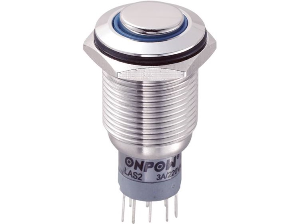 Tru Components Las2gqh-22E/B/12V/S/P Festverdrahteter Taster 250 V/Ac 3 A 2 X On/(On) Touching Blau Ip65 1 Stück