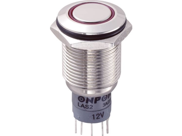 Tru Components Las2gqf-11E/R/12V/N/P Festverdrahteter Taster 250 V/Ac 3 A 1 X Ein/(Ein) Berührung Rot Ip67 1 Stück