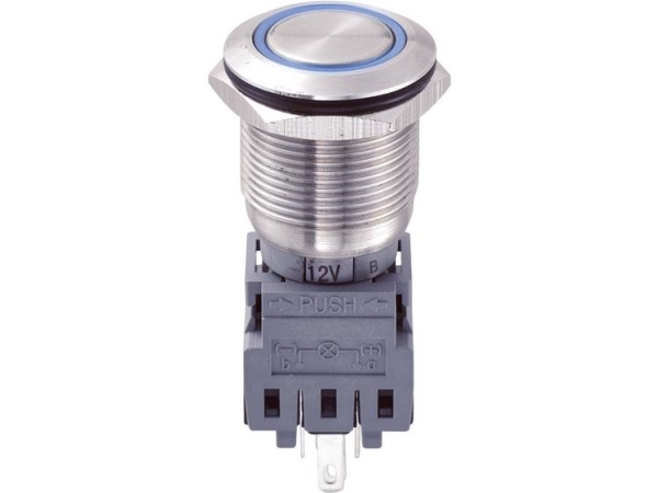 Tru Components Las1-Bgq-11Ze/B/12V Festverdrahteter Taster 250 V/Ac 5 A 1 X Aus/Ein Klickend Blau Ip67 1 Stück