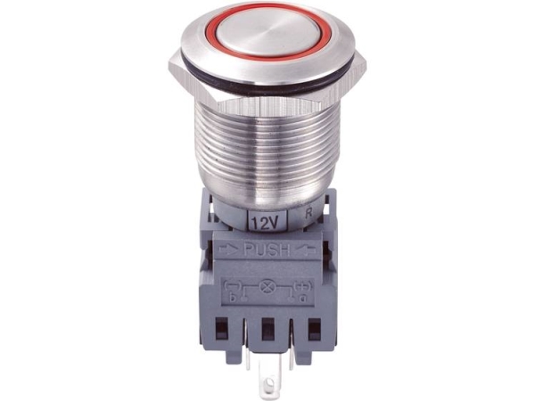 Tru Components Las1-Bgq-11Ze/R/12V Festverdrahteter Taster 250 V/Ac 5 A 1 X Aus/Ein Klickend Rot Ip67 1 Stück