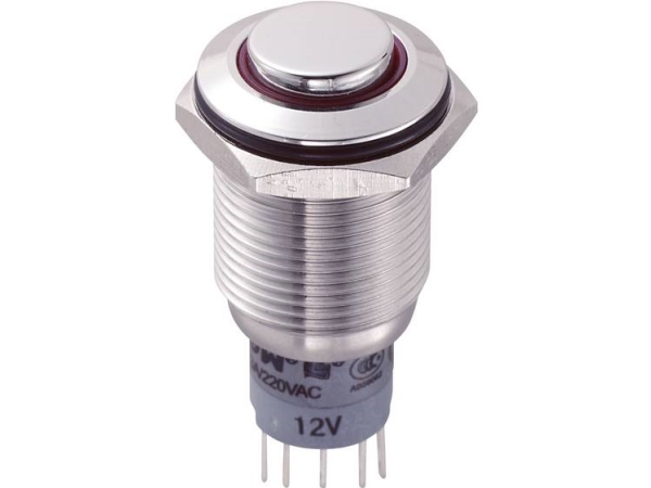 Tru Components Las2gqh-11E/R/12V/S/P Festverdrahteter Taster 250 V/Ac 3 A 1 X Ein/(Ein) Berührung Rot 1 Stück