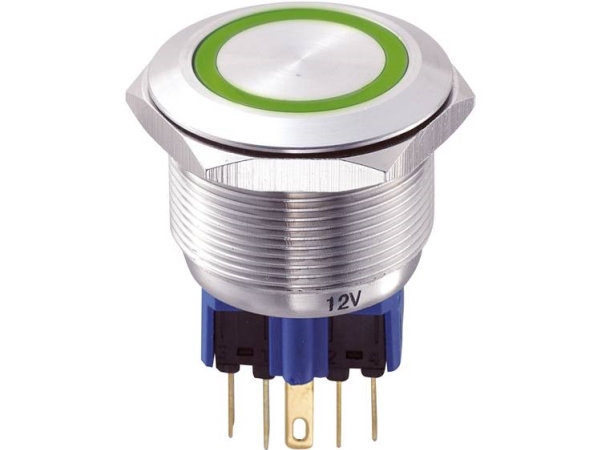 Tru Components Gq25-11E/G/12V Festverdrahteter Taster 250 V/Ac 5 A 1 X Ein/(Ein) Berührung Grün Ip65 1 Stück