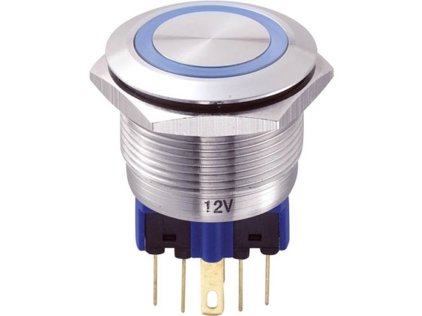 Tru Components Gq22-11E/B/12V Festverdrahteter Taster 250 V/Ac 5 A 1 X Ein/(Ein) Berührend Blau Ip65 1 Stück