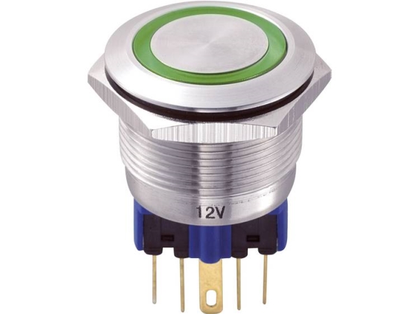 Tru Components Gq22-11E/G/12V Festverdrahteter Taster 250 V/Ac 5 A 1 X Ein/(Ein) Berührung Grün Ip65 1 Stück