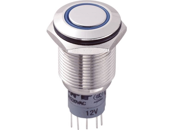 Tru Components Las2gqf-22E/B/12V/N/P Festverdrahteter Taster 250 V/Ac 3 A 2 X On/(On) Touching Blau 1 Stück