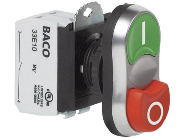 Baco L61qb21a Doppeldrucktaster Frontring Kunststoff, Verchromt Grün, Rot 1 Stück