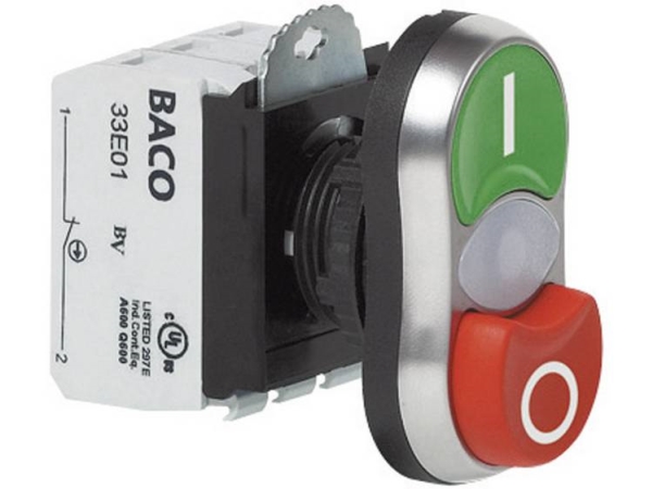 Baco L61qk21l Doppeldrucktaster Frontring Kunststoff, Verchromt Grün, Rot 1 Stück
