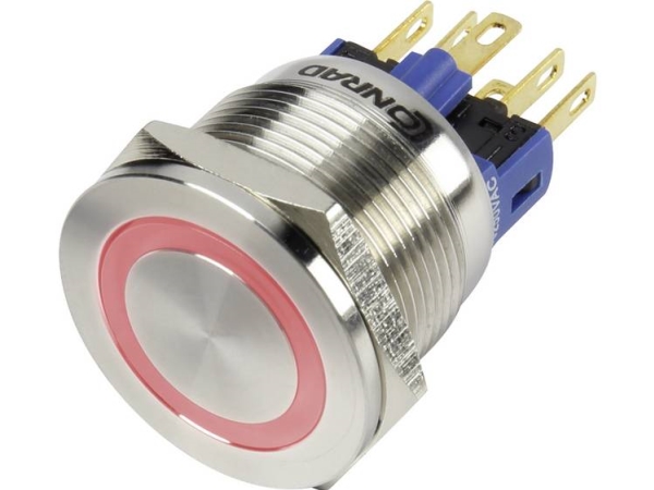Tru Components 1303040 Gq22s-11E/R/12V Vandalismusgeschützter Drucktaster 250 V/Ac 3 A 1 X Aus/(Ein) Tastend Rot Ip65 1 St.