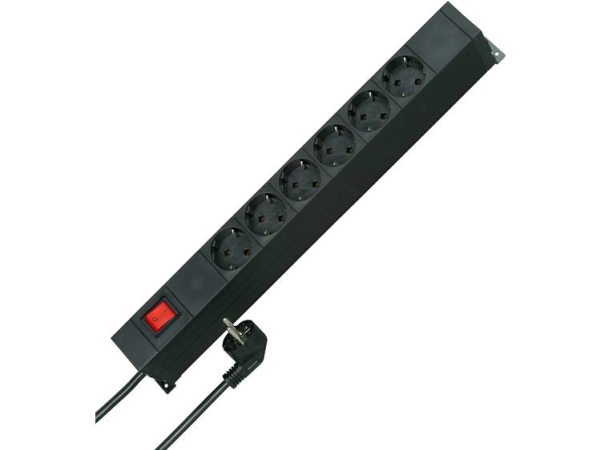 Kopp 931305010 Steckdosenleiste 19 Schuko 2X 6-Fach Schwarz, Stecker Mit Schutzkontakt, 1 Stück
