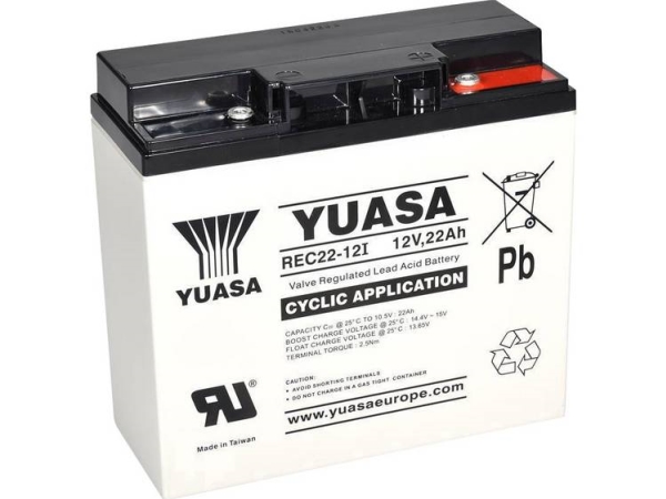 Yuasa Rec22-12 Blybatteri 12 V 22 Ah Blyfleece (B X H X T) 181 X 167 X 76 Mm M5 Skruetilslutning Lav Selvafladning, Let At Vedligeholde, Cyklusstabil