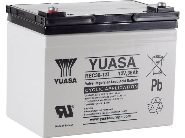 Yuasa Rec36-12 Blybatteri 12 V 36 Ah Blyfleece (B X H X T) 196 X 169 X 130 Mm M5 Skruetilslutning Lav Selvafladning, Let At Vedligeholde, Cyklusstabi