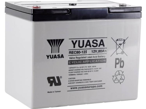 Yuasa Rec80-12 Blybatteri 12 V 80 Ah Blyfleece (B X H X T) 259 X 212 X 168 Mm M6 Skruetilslutning Lav Selvafladning, Let At Vedligeholde, Cyklusstabi