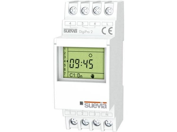 Suevia Zeitschaltuhr Für Din-Schiene Digipro 2 2 X Schalter 16 A 250 V/Ac Tagesprogramm, Wochenprogramm, Feiertagsprogramm, Impulsprogramm