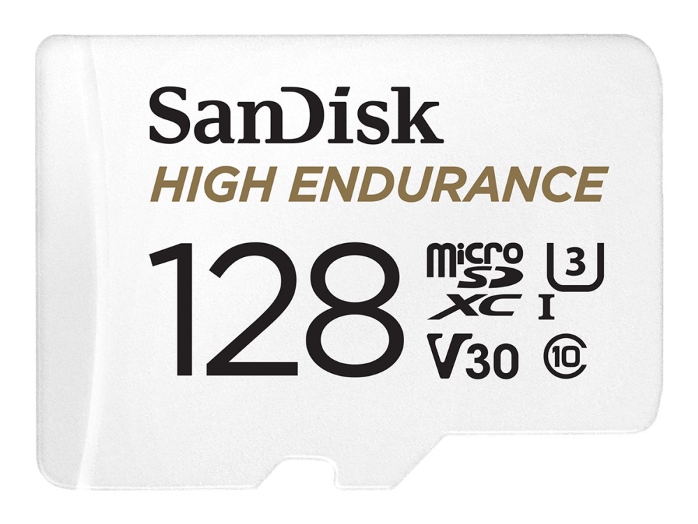 SanDisk High Endurance - Flash-minneskort (microSDXC till SD-adapter inkluderad) - 128 GB - Video Class V30 / UHS-I U3 / Class10 - mikroSDXC UHS-I | Foto och video - Foto- & videotillbehör - Minneskort | GameStuff