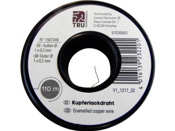 Tru Components Lakeret Kobbertråd Udvendig Diameter (Inkl. Isoleringslak)=0.80 Mm 9 M