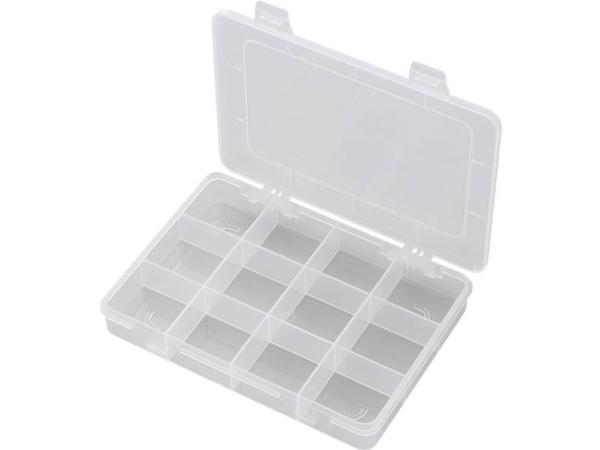 Tru Components E-110 Sortimentskasse (L X B X H) 184 X 124 X 25 Mm Antal Fag: 12 Fast Underopdeling 1 Stk
