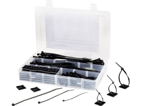 Tru Components Epr-350Uv Kabelbindersortiment 100 X 2.5 Mm, 142 X 3.2 Mm, 190 X 4.8 Mm Sort1 Set