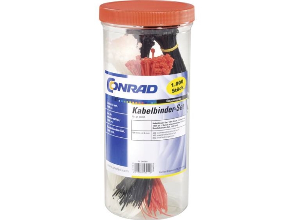 Tru Components Bpsr-1000Z Kabelbinder 100 X 2.5 Mm Sort, Rød, Natur 1000 Stk