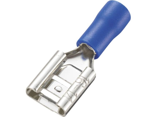 Tru Components 737509 Fladstik-Kabelsko Stikbredde: 8,0 Mm Stiktykkelse: 0,8 Mm 180 ° Delvist Isoleret Blå 100 Stk