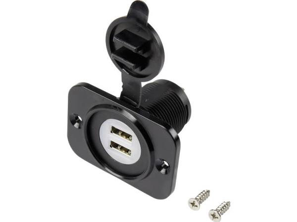 Usb-Doppel-Einbausteckdose Mit Staubschutzkappe Tru Blau Beleuchtet 43,1 X 60 Mm