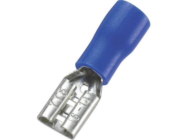Tru Components 1572132 Fladstik-Kabelsko Stikbredde: 4,8 Mm Stiktykkelse: 0,5 Mm 180 ° Delvist Isoleret Blå 100 Stk