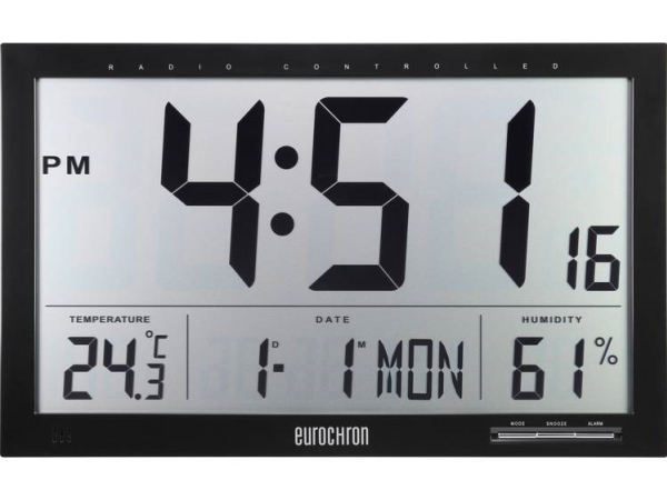 Eurochron Efwu Jumbo 100 Funk-Wanduhr 37 Cm X 23 Cm X 3 Cm Schwarz