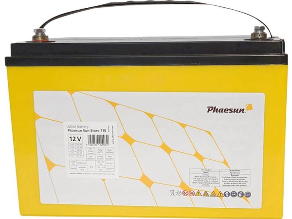 Phaesun Sun-Store 125 340093 Solcellebatteri 12 V 126 Ah Blyfleece (B X H X T) 33 X 22 X 17.3 Cm M8 Skruetilslutning