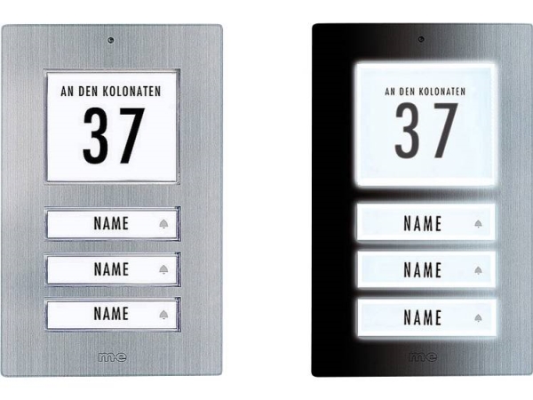 M-E Modern-Electronics 41067 Dørklokkeplade Med Adressfelt, Med Navneskilt 3-Familiehus Rustfrit Stål 12 V/1 A (41067)