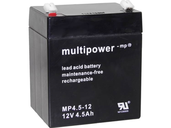 Multipower Pb-12-4,5-4,8 Blybatteri 12 V 4.5 Ah Blyfleece (B X H X T) 90 X 107 X 70 Mm Fladstik 4,8 Mm Vedligeholdelsesfri, Lav Selvafladning
