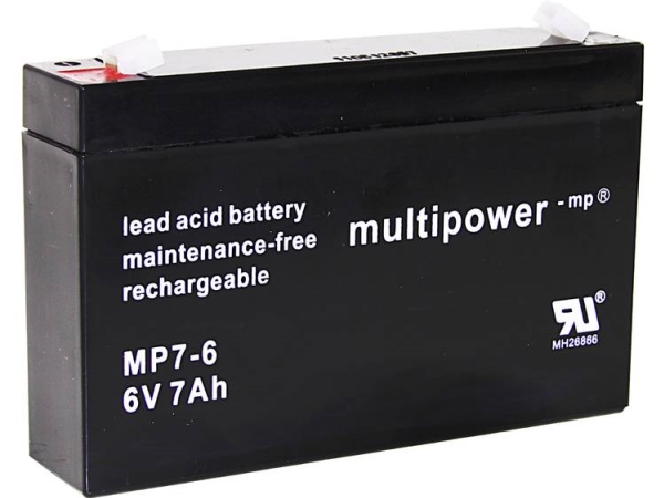 Multipower Pb-6-7-4 Blei-Akku 6 V 7 Ah, Bleifleece (151 X 100 X 34 Mm), Flachstecker 4,8 Mm