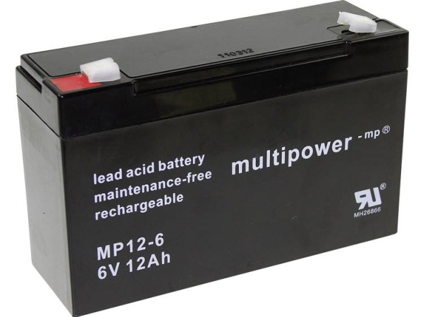 Multipower Pb-6-12-6,35 Mp12-6 Blei-Säure-Akku 6 V 12 Ah Bleivlies (B X H X T) 151 X 99 X 50 Mm Flachstecker 6,35 Mm Wartungsfrei, Geringe Selbstentl