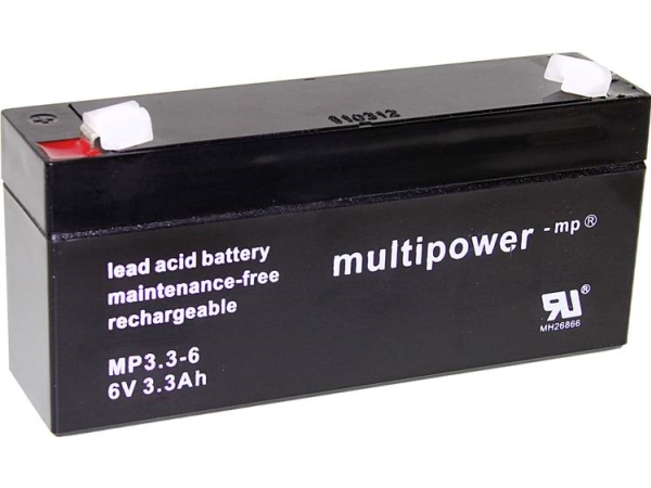 Multipower Pb-6-3,3-4,8 Mp3,3-6 Bleiakku 6 V 3,3 Ah Bleivlies (B X H X T) 134 X 65 X 34 Mm Flachstecker 4,8 Mm Wartungsfrei, Geringe Selbstentladung