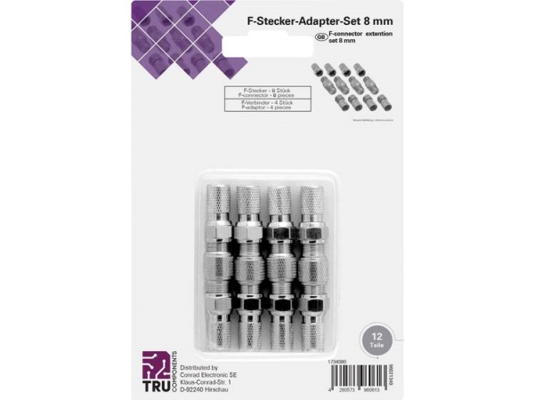 Tru Components Tc-6936324 F-Stiksæt Tilslutninger: F-Stik, F-Bøsning, F-Bøsning, F-Stik Kabeldiameter: 7 Mm 1 Set