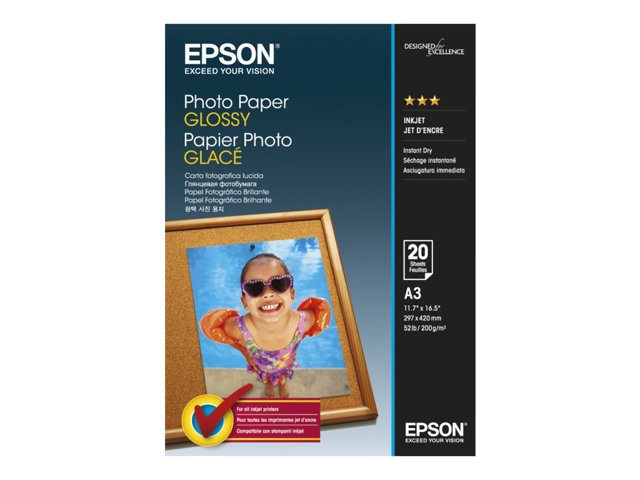 Epson - Skinnende - A3 (297 X 420 Mm) - 200 G/M² - 20 Ark Fotopapir - For Expression Photo Xp-970 Surecolor P706, Sc-T5160, T3160, T5160 Workforce Wf