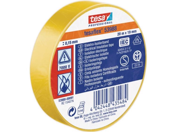 Tesa Tesa 53988-00091-00 Isoleringsbånd Tesa Professional Gul (L X B) 20 M X 19 Mm 1 Stk